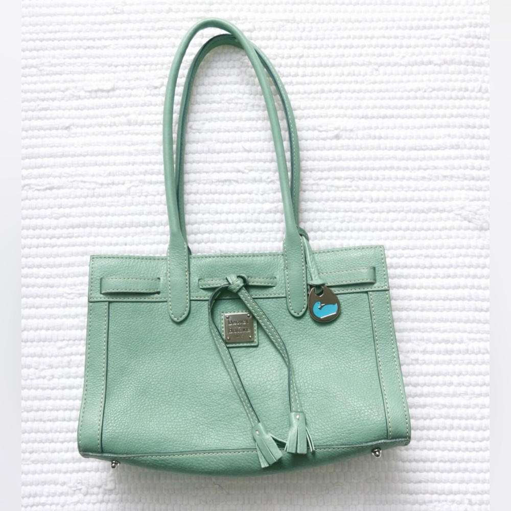 Dooney & Bourke Mini East West Tassel Tote Pebble Leather Aqua Green